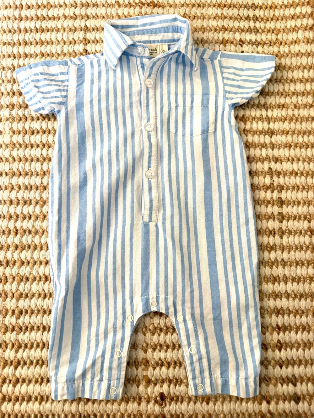 Monica + Andy Blue Striped Organic Cotton Baby Romper 0-3M